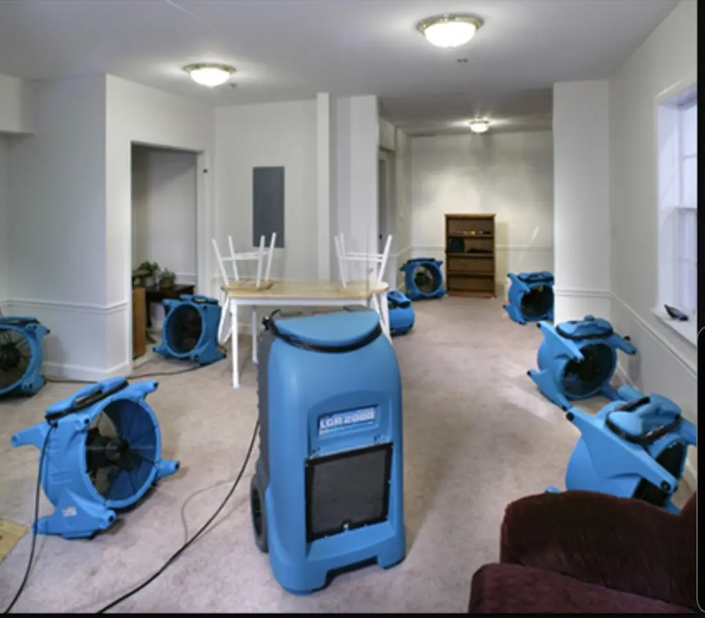 Air movers and dehumidifier setup for Water Extraction & Removal in Owasso